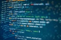 Abstract computer script code. Programming code screen of software developer. Software Programming Work Time. Code text written Royalty Free Stock Photo