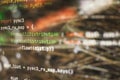 Abstract computer script code. Programming code screen of software developer. Software Programming Work Time. Code text written Royalty Free Stock Photo