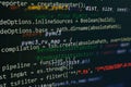 Abstract computer script code. Programming code screen of software developer. Software Programming Work Time. Code text written Royalty Free Stock Photo