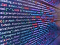 Abstract computer script source code. Closeup of Web Code on Computer LED Screen. Using Software. Php language and coding function Royalty Free Stock Photo