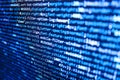 Abstract computer script source code. Code on dark background. HTML5 in editor for website development. Hi-tech modern screen of