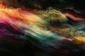 Abstract computergenerated image of a colorful glowing wave in a dark sky