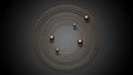 Abstract concentric circles with orbiting spheres in metallic bronze and dark gray Royalty Free Stock Photo