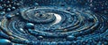Abstract concentric whirlpool circle pattern of aquamarine blue stone pebbles - generative AI