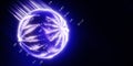 Abstract concept of analysis spherical array data. Glowing sphere with blurred lines and lens effects. Quantum computing. Banner