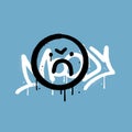 Abstract concept of angry emotional emoji face with urban graffiti word Moody. 90s style typography underground concept