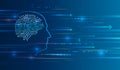 An abstract concept of artificial intelligence depicting the silhouette of a human head and a digital brain. The futuristic Royalty Free Stock Photo