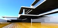 The abstract concept of the decked terrace. Futuristic apartment building with mirror facade. 3d rendering