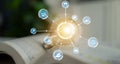 Abstract Concept of Digital Transformation with Glowing Icons Representing Technology and Connectivity on an Open Book Royalty Free Stock Photo