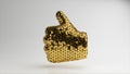 Abstract concept. Emoji thumbs up sign made of shiny gold parts rotating on a light background. Social media