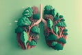 Abstract concept of healthy lungs. Fresh green lungs full of leaves. Clean lungs without lung pollution. Generative AI