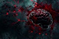 Abstract Concept of Human Brain with Red Neural Connections on Dark Background Royalty Free Stock Photo