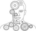 Abstract Concept Human Head with Gears and Cogs Brain Idea Engineering Tech Royalty Free Stock Photo