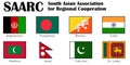 Abstract concept image with flags of SAARC South Asian Association for Regional Cooperation nations