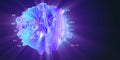 Abstract concept of layered analysis of a spherical data array. Noise sphere cut on color layers with shine effect. Banner for