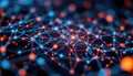 abstract concept of machine learning algorithm with glowing neural network nodes on dark blue gradient background Royalty Free Stock Photo
