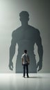 Abstract Concept of Man and His Powerful Shadow in Minimalistic Space Royalty Free Stock Photo