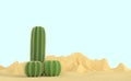 Abstract concept on the topic of the male penis. Three different spiked cacti grow out of the sand in the desert