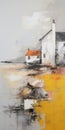 Abstract Conceptual Art Red, Yellow, And White Houses In Scottish Landscapes