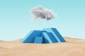 Abstract conceptual image of stairs under cloud in desert. Challenge concept. 3D Rendering