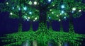 Digital Forest of Binary Code Trees with Glowing Cubes on Dark Circuit Board Background Royalty Free Stock Photo