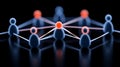 Abstract conceptual network with connected nodes and red glowing central points, symbolizing data flow, technology integration,