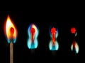 Abstract photo of burning matchstick in different stages of burning Royalty Free Stock Photo