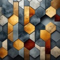 Abstract concrete hexagons with golden hues and dynamic color combinations Royalty Free Stock Photo