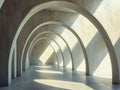 Abstract concrete interior with archs and sunlight. 3d render illustration Generative AI Royalty Free Stock Photo