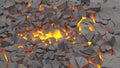 abstract concrete shards and a lava hole in a circle, 3d rendering