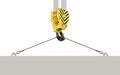 Abstract concrete slab hanging on a black and yellow construction towe crane hook block . 3d render of overhead Royalty Free Stock Photo