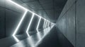 Abstract concrete tunnel background, minimalist design of underground corridor with lines of led light. Perspective view of Royalty Free Stock Photo