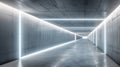 Abstract concrete tunnel background, minimalist design of underground corridor with lines of white led light. Perspective view of Royalty Free Stock Photo