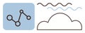 Abstract connection node diagram alongside cloud and wave lines representing networking and data flow Royalty Free Stock Photo