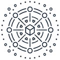 Abstract Connection Symbol Featuring Cube and Circles Linked in a Circular Pattern Royalty Free Stock Photo