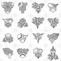 Abstract construction isometric designs, vector set. Royalty Free Stock Photo