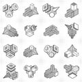 Abstract construction isometric designs, vector set. Royalty Free Stock Photo