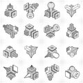 Abstract construction isometric designs, vector set. Royalty Free Stock Photo