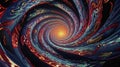 Abstract contemplative image in a quantum and psychedelic style with swirling patterns, fractal structures and abstract