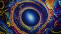Abstract contemplative image in a quantum and psychedelic style with swirling patterns, fractal structures and abstract