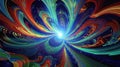 Abstract contemplative image in a quantum and psychedelic style with swirling patterns, fractal structures and abstract