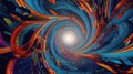 Abstract contemplative image in a quantum and psychedelic style with swirling patterns, fractal structures and abstract