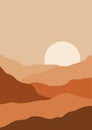 Abstract contemporary aesthetic background with desert, mountains, Sun. Earth tones, burnt orange, terracotta colors. Boho wall Royalty Free Stock Photo