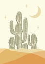 Abstract contemporary aesthetic night desert landscape with saguaro cactus. Royalty Free Stock Photo