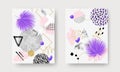 Abstract contemporary art posters with marble stones, doodle textures, geometric shapes, animal pattern, plants, dots