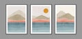 Abstract contemporary landscape posters. Modern boho background set with sun moon mountains. Abstract arts design for Royalty Free Stock Photo