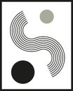 Abstract contemporary mid century poster with curve and circle shapes