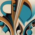 Abstract contemporary modern watercolor art. Minimalist teal, blue and brown shades illustration