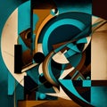 Abstract contemporary modern watercolor art. Minimalist teal, blue and brown shades illustration