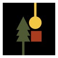 Abstract contemporary poster with geometric shapes. Christmas day concept. Green tree, yellow circle with burnt brick color. Royalty Free Stock Photo